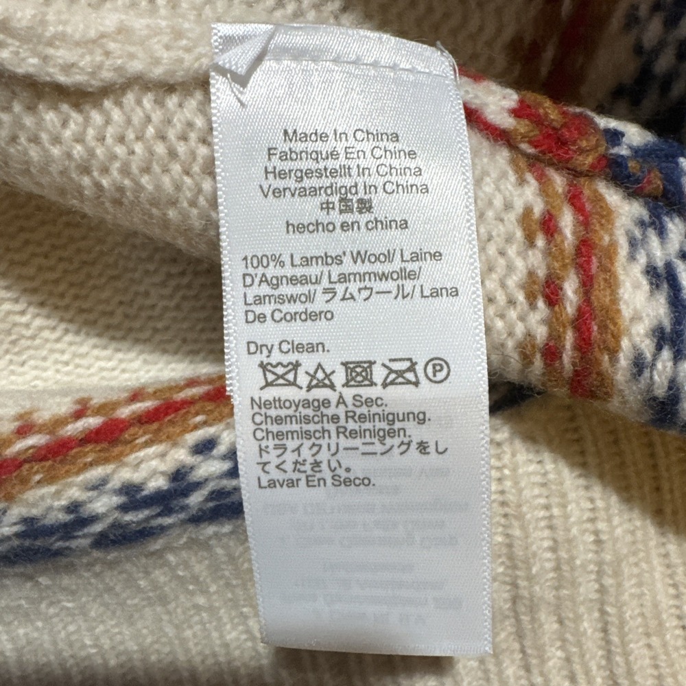 J Crew Sweater Men's XL Beige 100% Lambswool‎ Fair Isle Yoked Crewneck Pullover - Picture 11 of 13